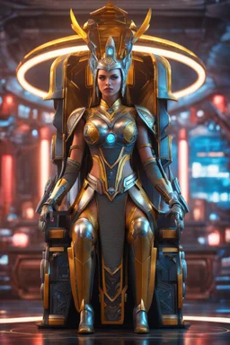 cyber robot woman ((masterpiece)), (beauty:1.3), iconic asp headpiece, UHD, 64K, hyperrealistic, vivid colors, , 8K resolution, throne room background with hieroglyphics, HDR depth, ultra detail, commanding regal aura, real photo