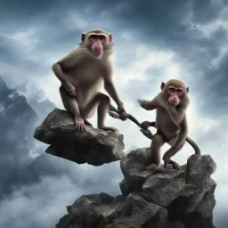 a smart monkey on a mountain, cartoon, dramatic light, close up, smoky background, cinematic