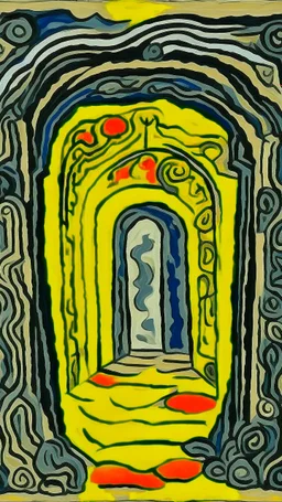 point of view of the entrance gate of hell in the style of George braque