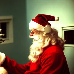 Creepy Father Christmas talks to alien old photo