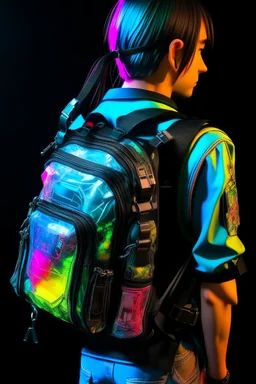 back pack, transparent, sci fi, punk, color, neon