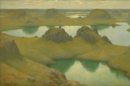 rocks, lagoon, vegetations, space, sci-fi, solar warden program influence, epic, gustave de smet and emile claus impressionism paintings