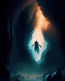 a spirit rises up through the chasm of the underworld