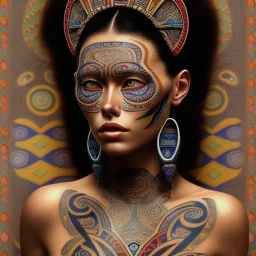 retrato de Mujer tribal maorí bella con tatuajes con estilo de Gustav Klimt