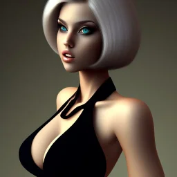 Thicc girl with short blond hair wearing black dress