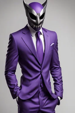 purple suit with a fanged mask