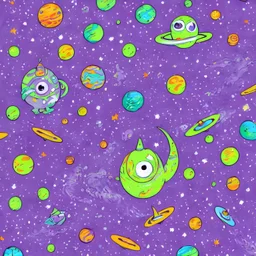 cute purple monster in space style of monet