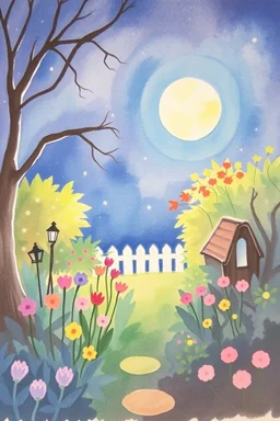 SKETCH WATERCOLOR PASTEL COLOURS - “The Moonlit Garden”