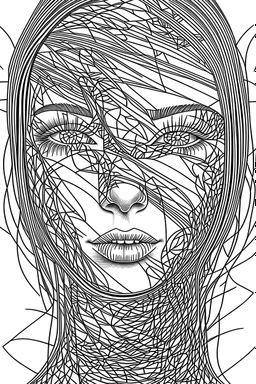 Give me a picture of a woman with her face in the middle, in the form of a surreal drawing