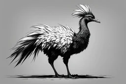 an emu-chocobo hybrid. full body. fantasy black and white line art ink drawing