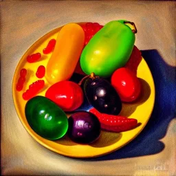 still life bottle fruit plate