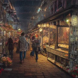 Insanely detailed photograph of an “artitcture plans of a city market on mainstreet” with intricate lights, intricate embroidered band, hyperdetailed painting by Ismail Inceoglu Huang Guangjian and Dan Witz CGSociety ZBrush Central fantasy art album cover art,8K, hdr, romantic, mysterious, ominous, flowers, jewelry, steam,oil,cafe,street vendor,steamship,D&D