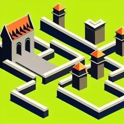 medieval city, walls, isometric