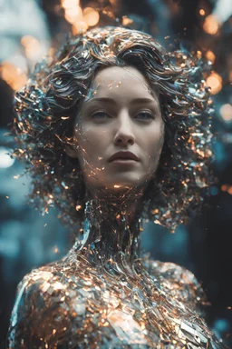 Raytraycing, glitchy-algorithmic surreal woman sculpture, cinematic, cinematic shot, dynamic composition, details, intricate detail, professional lighting, film lighting, 35mm, anamorphic, lightroom, cinematography, bokeh, lens flare, film grain, hdr10, 8k, Roger Deakins, incredibly detailed, reflect, sharpen