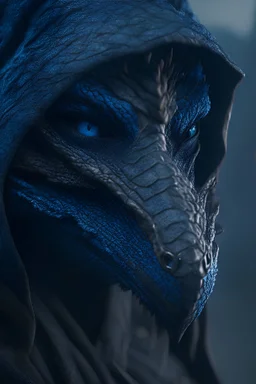 Photoreal Gorgeous Stealthy hooded blue dragon forgotten realms by lee jeffries, octane render, 8k, high detail