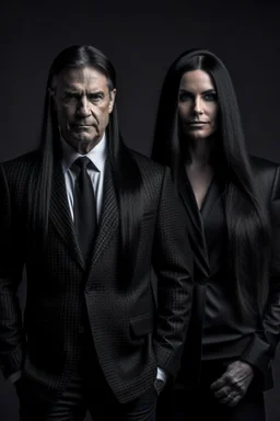 American president of the future with dark long hair and looking powerful female