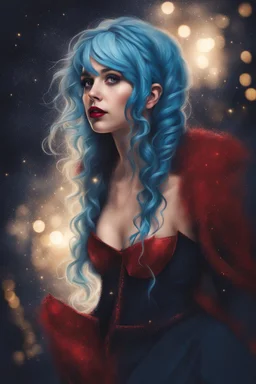 Portrait of a girl, face like night before Xmas, blue hair