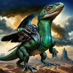 Lucky Stryker, Jet eagle lizard hybrid, biomechanical surrealism,