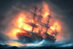 old ship fire lightning