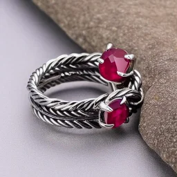 ruby ring with braided tungsten and titanium, braided band, men's jewellery