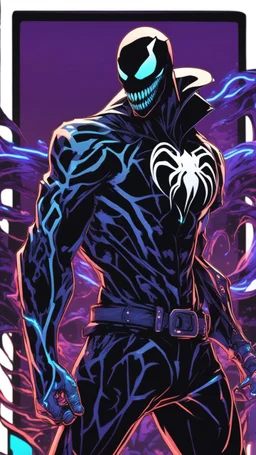 Mix between venom symbiote and Reaper in solo leveling shadow style with neon glowing blue