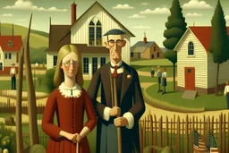 Celebration of the American Farm in the style of Grant Wood