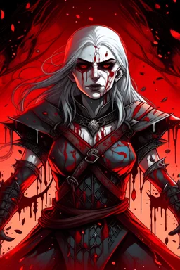 Draw me a witcher killing monsters while covered in blood from Aaliyah The Witcher