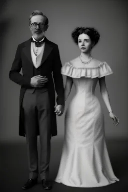 black and white old victorian couple portrait tentacles beneath the woman's dress