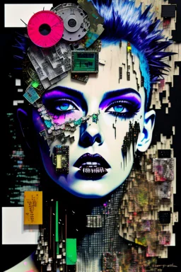 Ultra detailed medium portrait painting of anxiety , torn up collage of clippings, broken circuitry background, matrix effects, punk visual art, punk art aesthetic, graffiti art, pop surrealism, collage art, cluttered paint glitches