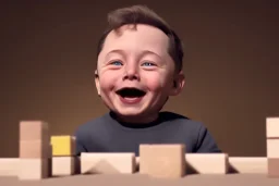 Elon musk as a Happy toddler playing with blocks