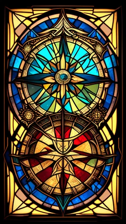 a stained glass picture of a compass, epic legends, north, south, west, east, symmetrical compass, compass stylized, intricate art deco patterns, intricate stained glass triptych, 4 k symmetrical compass, 4k symmetrical compass, in style of old compass, ios app icon, stained glass art, app icon, game icon asset, dishonored