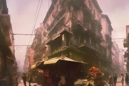 Hanoi train+train+corner building +A greengrocer in colorful genoa street+Italian medieval town +Italian city sea+alphonse mucha, greg rutkowski,matte painting, cryengine, hyper detailed, felix kelly, fantasy art, seb mckinnon