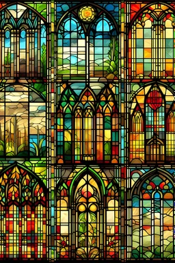 Design a series of oil paintings inspired by the beauty of stained glass windows. Each piece should capture the sacredness and reverence associated with church architecture."