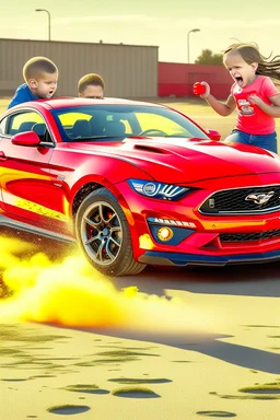 a ford mustang crashing into a group of kids