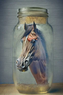 Pickled horse head in a huge jar