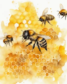 honey yellow background and honeycombs watercolor painted