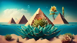 Pyramids in the middle of the ocean and around the cactus flower