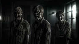 4 zombies in adark room look at the top