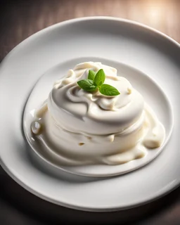 creamy Mascarpone Cheese on a plate. Photography. Realistic photo. HD. Glowing. 3d style