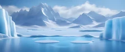Podium ice water background product snow 3D mountain platform sea. Ice podium water cool cold glacier winter landscape frozen nature iceberg arctic scene blue light display abstract sky ad refreshing.