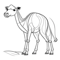 black and white drawing of cute camel outlined art bold, coloring book page for kids, simple classic cartoon style, 2D v4 q2