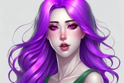 beautiful woman with green eyes and long purple hair anime realistic