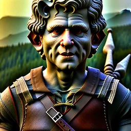 White Statue samwise gamgee, full body, Rome sculpture style, full body, details, fresco background, hyper realistic, 8k,