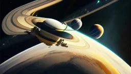 space station above Saturn