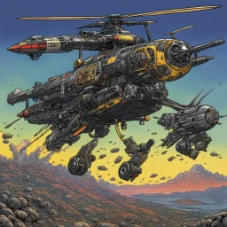 [art by JGeorge Perez] helicopterus alien with a lot of mini guns