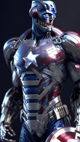 captain america become robot, body from metal material, ultra realistic, 4k, ultra detail, full body, full picture