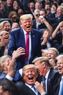 donald trump maniacally laughing while people sob and cry all around him