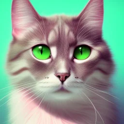 Cat, white, hyperrealism, masterpiece, expert, 8K, sharp focus, cinematic lighting, pink, green, blue, pastel