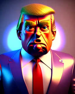 Realistic Waist up Portrait, Donald trump muppet, retro style, photo studio, unreal engine 5, god lights, ray tracing, RTX, lumen lighting, ultra detail, volumetric lighting, 3d.