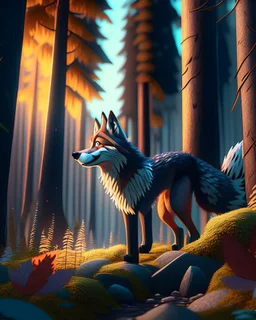 Cartoon Wolf in the Woods 8k